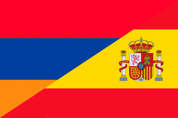 Waving flag of Spain and Armenia 