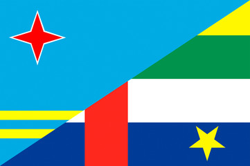 Waving flag of Central African Republic and Aruba 