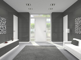 Fototapeta premium 3D interior Rendering eines Hausflures mit Haustür von innen