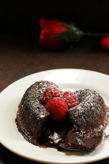 Chocolate Lava Cake Heart shaped with raspberry