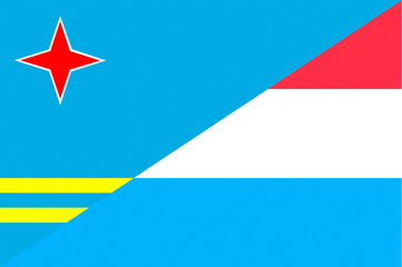 Waving flag of Luxembourg and Aruba 