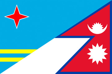 Waving flag of Nepal and Aruba 