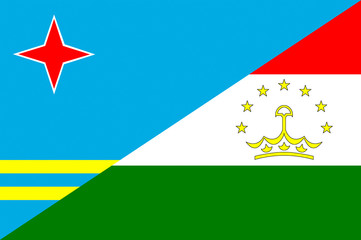 Waving flag of Tajikistan and Aruba 