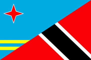 Waving flag of Trinidad and Tobago and Aruba 
