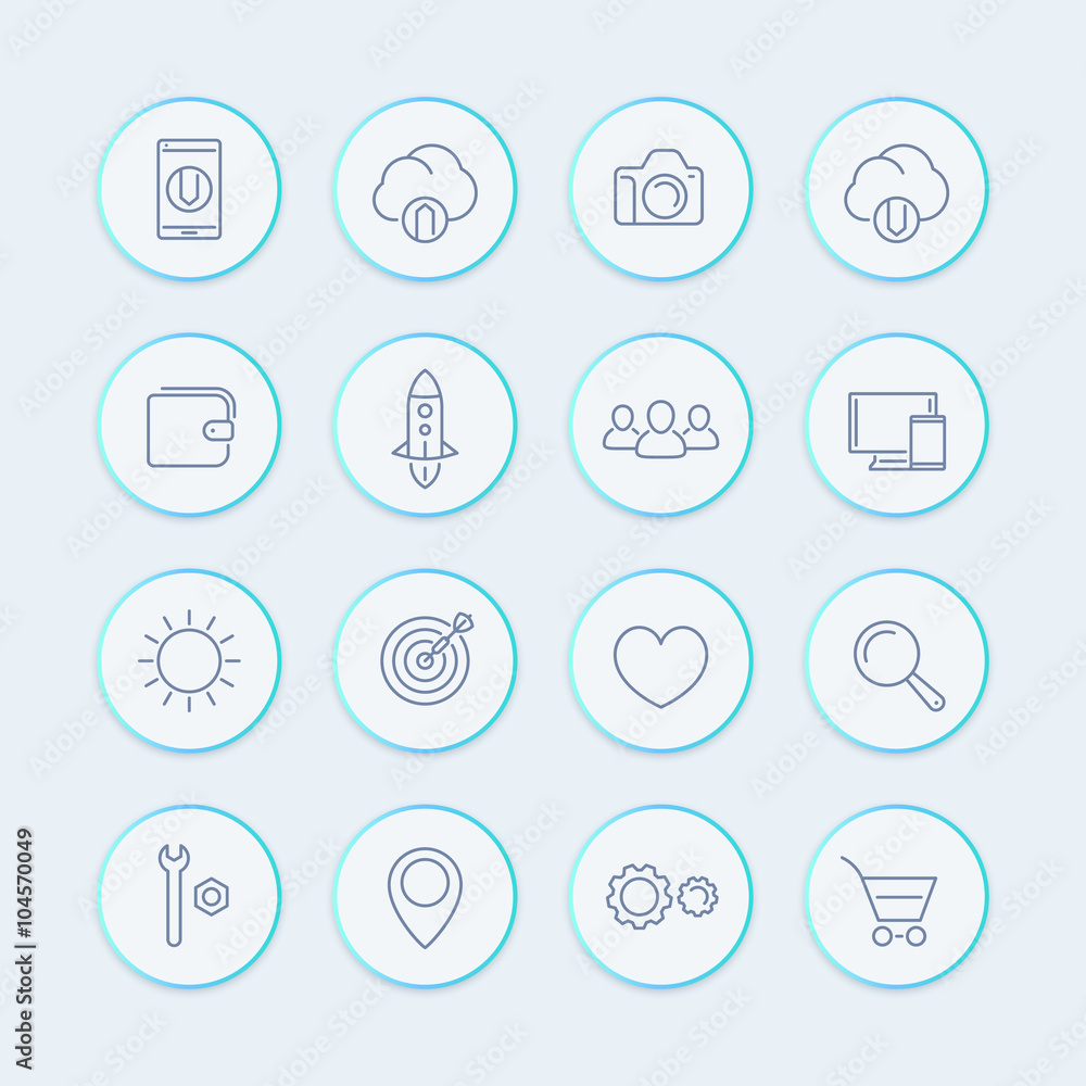 Poster thin line web icons, basic interface line icons for websites and mobile app, vector illustration