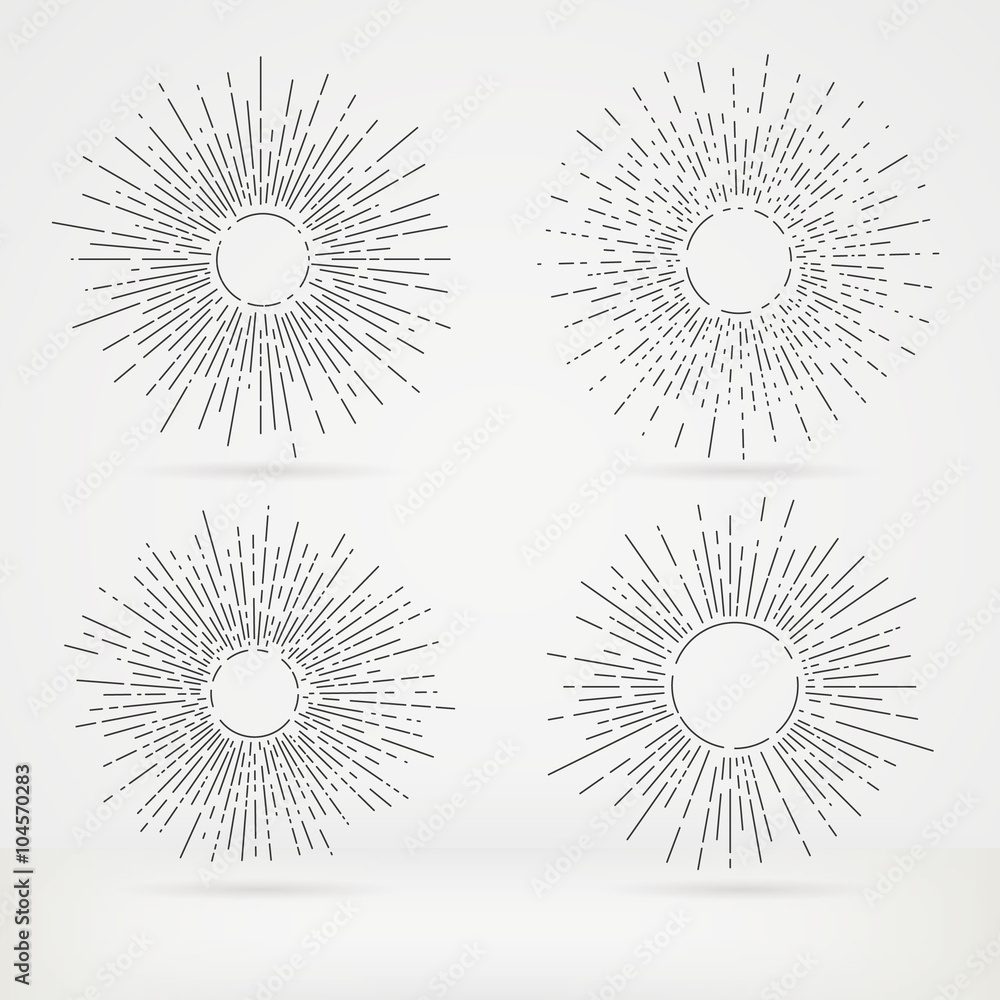 Poster linear drawing of rays of the sun in hand drawing style. graphic elements for various design project