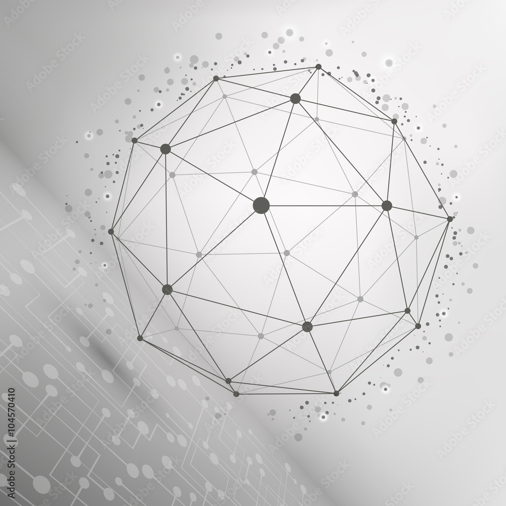 Poster wireframe mesh polygonal element. sphere with connected lines and dots. connection structure. comple