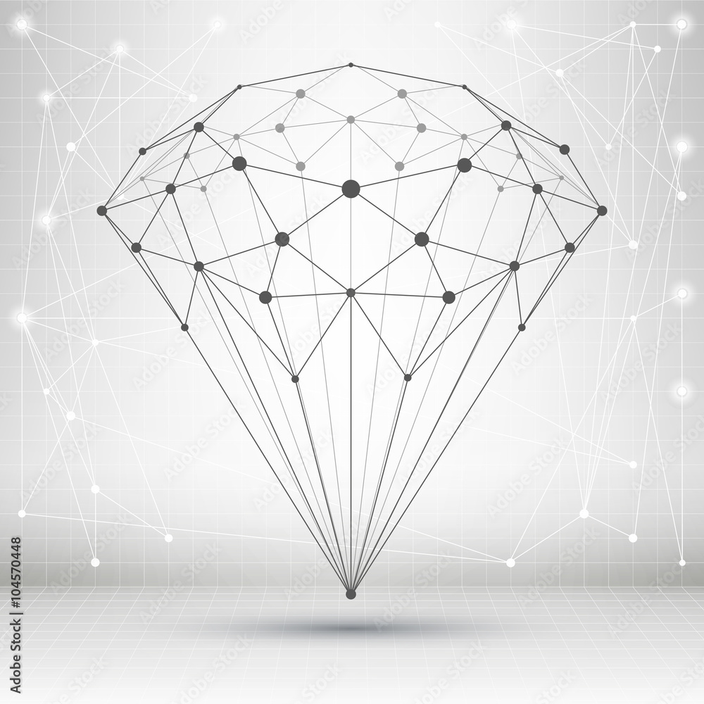 Poster Point and curve constructed the crystal wire frame. Abstract geometric background