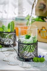 Healthy mint tea with honey