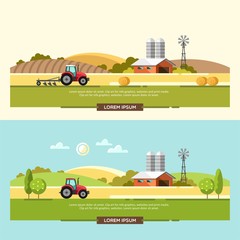 Agriculture and Farming. Agribusiness. Rural landscape. Design elements for info graphic, websites and print media. Vector illustration.