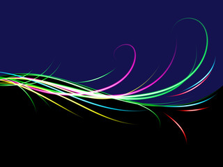Colored glowing lines on a black and blue background