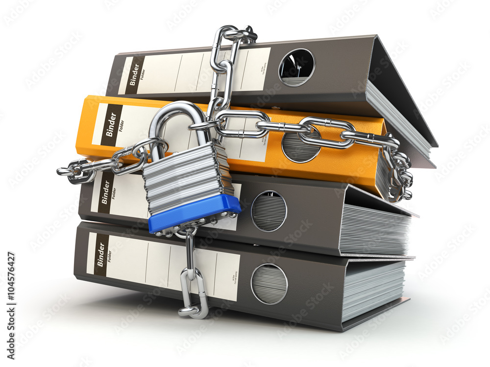 Poster data and privacy security. information protection. file folder a