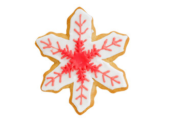 christmas cookie red snowflake isolated on white