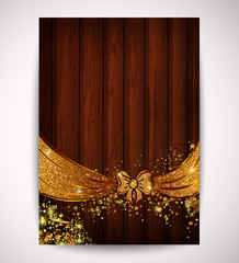 wooden planks  vector flyer with gold bow