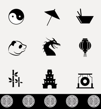 Symbols of China - vector icon set.