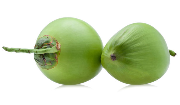 Green coconut fruit on white