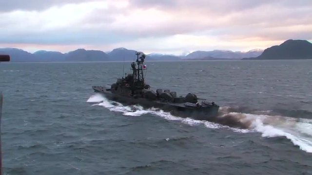 A Chilean Navy vessel patrols the coast of Patagonia.
