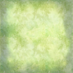 Retro wallpaper with green foliage and grungy borders