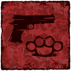 Grunge texture vintage background with gun. Vector illustration