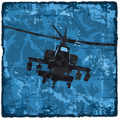 Grunge texture vintage background with helicopter. Vector.