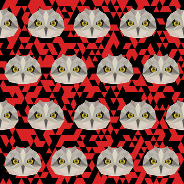 Polygonal owl seamless pattern