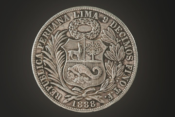 Alte peruanische Münze aus dem Jahr 1888: UN SOL