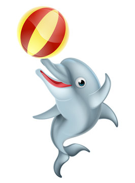 Cartoon Dolphin Playing with Ball