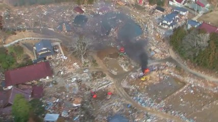 Aerial over the destruction following the great 2011 Japan earthquake and tsunami.