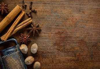 Copy Space Cinnamon, Nutmeg and Staranise Spices