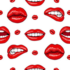 Lips Seamless Pattern in Retro Pop Art Style