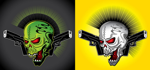 punk horror skull with guns illustration