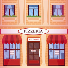 Pizzeria Restaurant Building in flat style