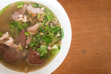 Blood and minced pork soup on the table