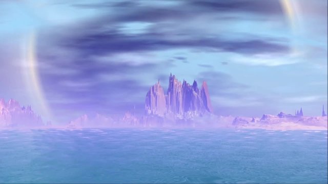 Fantasy alien planet. Rocks and lake