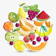 Polygon fruit set, vector round group.