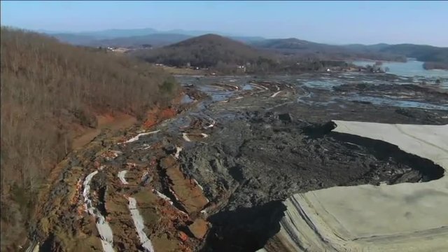 Aerials of the 2008 Kingston Ash slurry spill environmental disaster in Tennessee.
