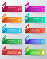 Infographic design template and marketing icons. List of 10 items.