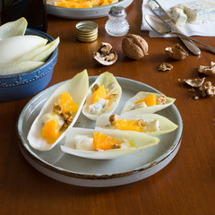 Belgian endive leaves with orange, blue cheese and walnuts5
