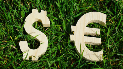 Exchange currency unit on a grass background