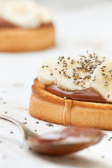  toast with banana and chocolate cream, chia seeds
