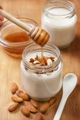 homemade almond  yogurt  with  honey