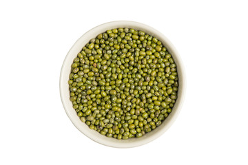 Isolated a bowl of green bean seed on a white background