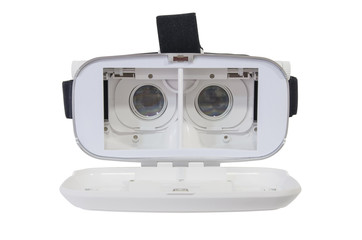 Open virtual reality headset isolated on white