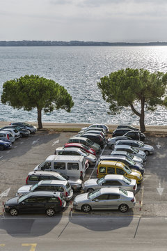 Car parking lot on the seafront