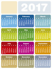 Colorful Calendar for year 2017 in a circles theme, in vector format