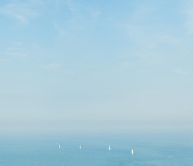 Several sailing ship in the sea, sunny day