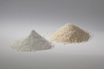 Pile of white italian rice and rice flour