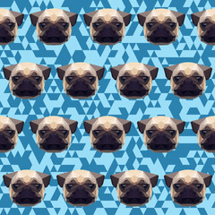 abstract geometric polygonal pug seamless pattern background