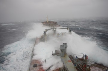 Tanker in heavy storm at Atlantic Ocean