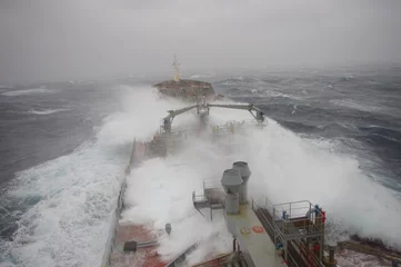 Sheer curtains Storm Tanker in heavy storm at Atlantic Ocean